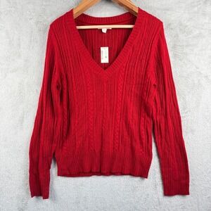 Aeropostale‎ Y2K Cable Knit V Neck Angora Blend Sweater Womens XL Red Grunge NWT